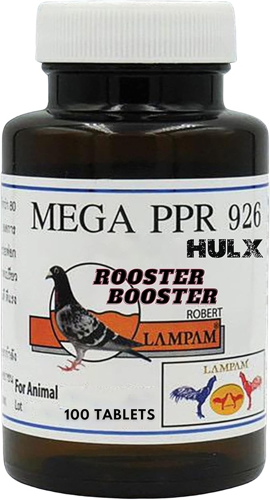 HULX MEGA PPR 926 100 tabletter, Rooster Booster Vitaminer Health Chicken Supplement Vitamin B Complex & 80 Type Herbal Extract Support Blood, Endurance Energy Power Feed Bird Hen Food
