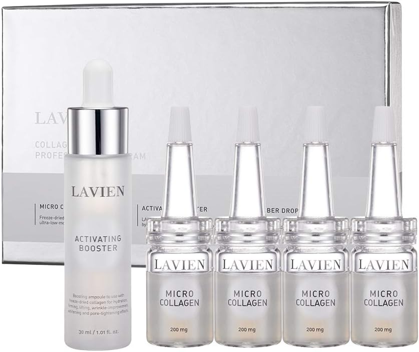 LAVIEN Collagen Professional Program - Skincare Set, Micro Collagen og Aktiverende Booster - Ceramid, Elastin, og Hyaluronsyre, Egnet til fedtet hud - 30 ml Booster flaske, 4-200 mg