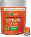 Qunol gurkemeje og ingefær bløde tygger, 750mg gurkemeje supplement, Ultra høj Absorption til støtte fælles sundhed, 90 Greve
