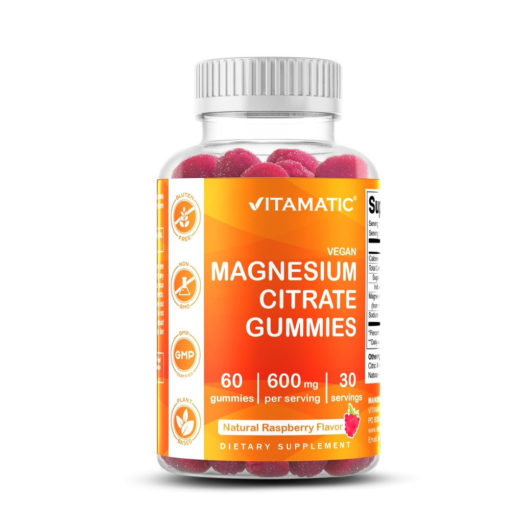 Vitamatisk Magnesium Gummies 600mg per servering - 60 Vegansk greve for afslapning, muskel, ben, og energistøtte