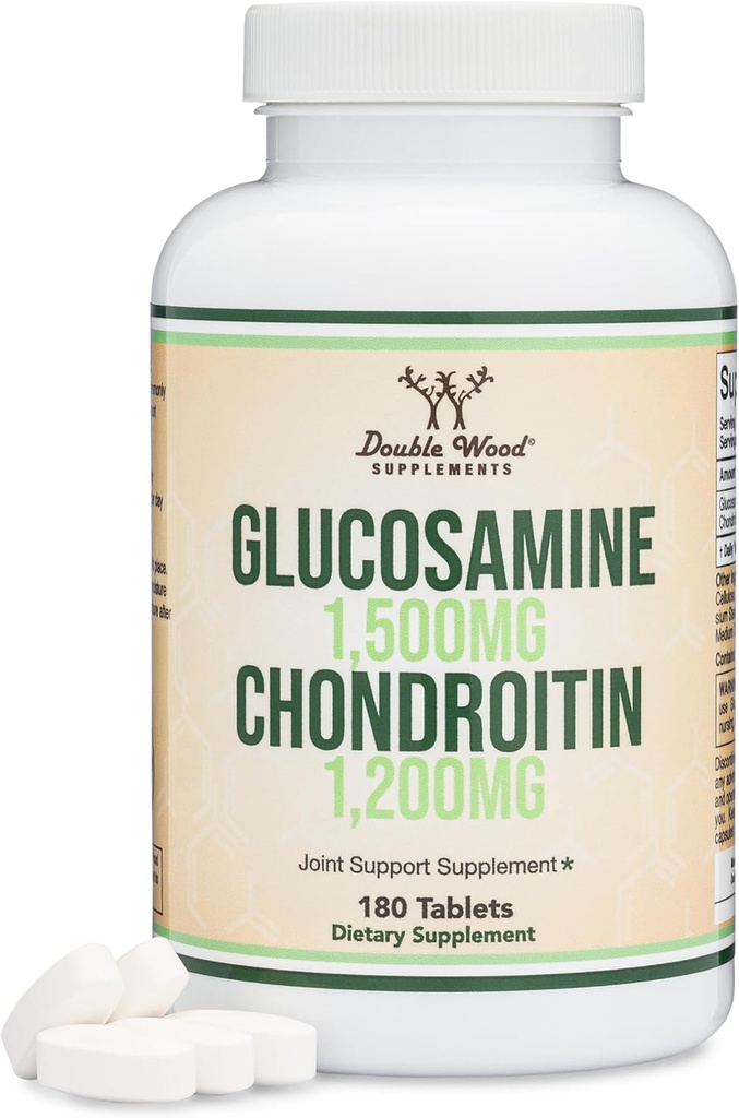 Glucosamin Chondroitin Triple Strength (1. 500 mg Glucosamin Sulfate, 1. 200 mg Chondroitin) 180 tabletter, to måneders Supply (Joint Support Supplement) Gluten Free, Non- GMO by Double Wood