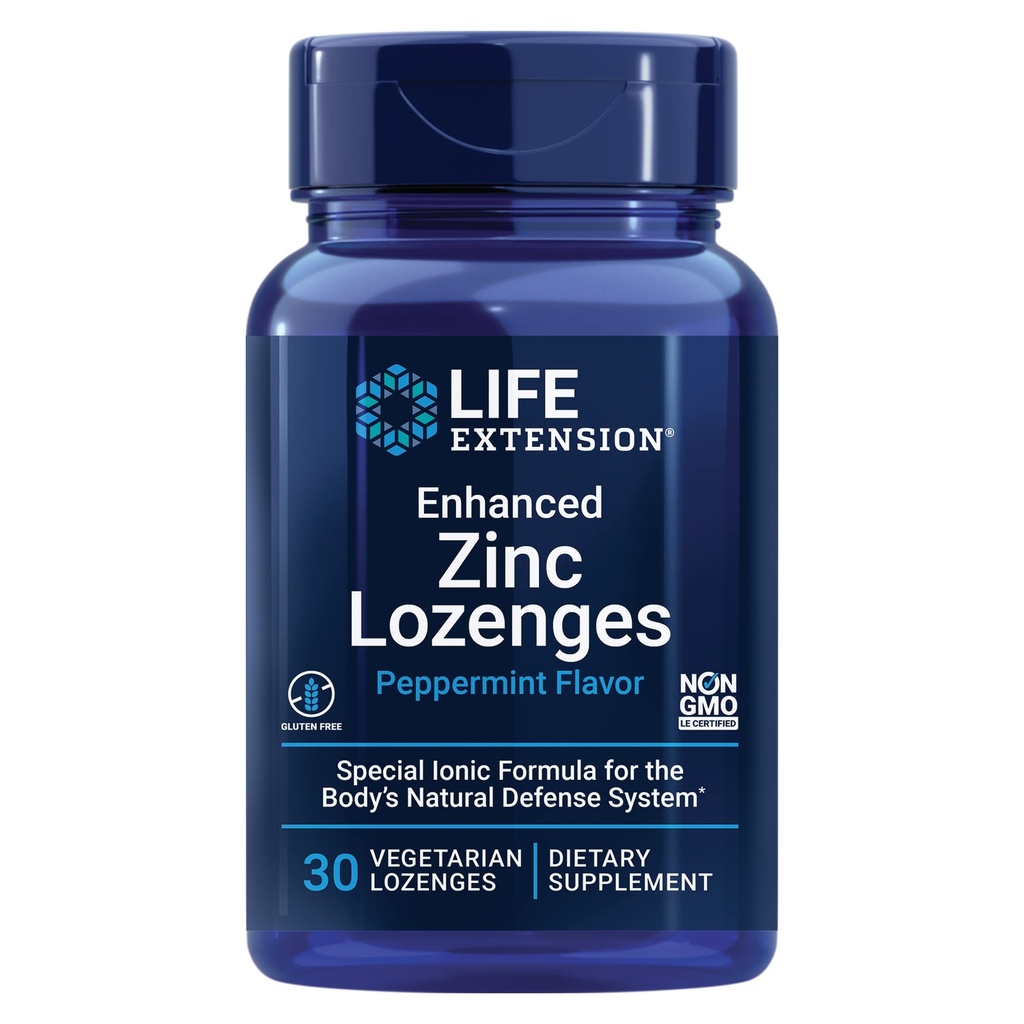 Life Extension Enhanced Zink Lozenges, zink acetat, Optimal immunforsvar, Stærk immunrespons, Ionic zink, Non- GMO, Gluten- Free, Vegetar, 30 lozenges