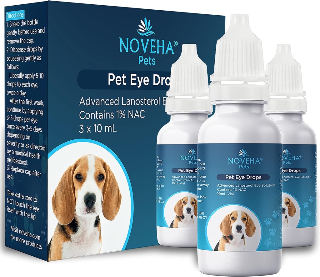 NOVEHA Pet Drops Wash - Nem og sikker rengøring for hunde, katte, heste & kaniner - 3x10ml