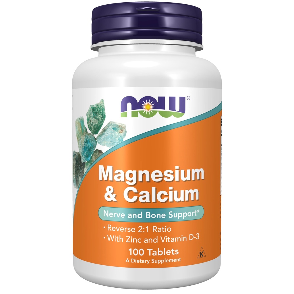 Now Supplements, Magnesium & Calcium, Med zink og vitamin D-3, Nerve og ben Support *, 100 tabletter
