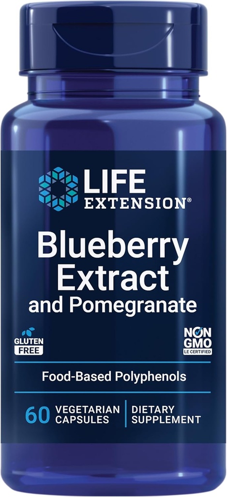 Life Extension Blueberry Extract og Pomegranat, arteriel Health Support, antioxidant Defense, Glutenfri, Non- GMO, Vegetarisk, 60 Vegetariske Kapsler