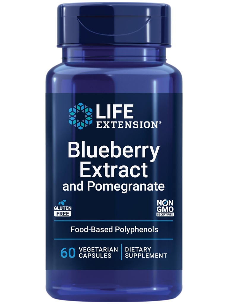 Life Extension Blueberry Extract og Pomegranat, arteriel Health Support, antioxidant Defense, Glutenfri, Non- GMO, Vegetarisk, 60 Vegetariske Kapsler