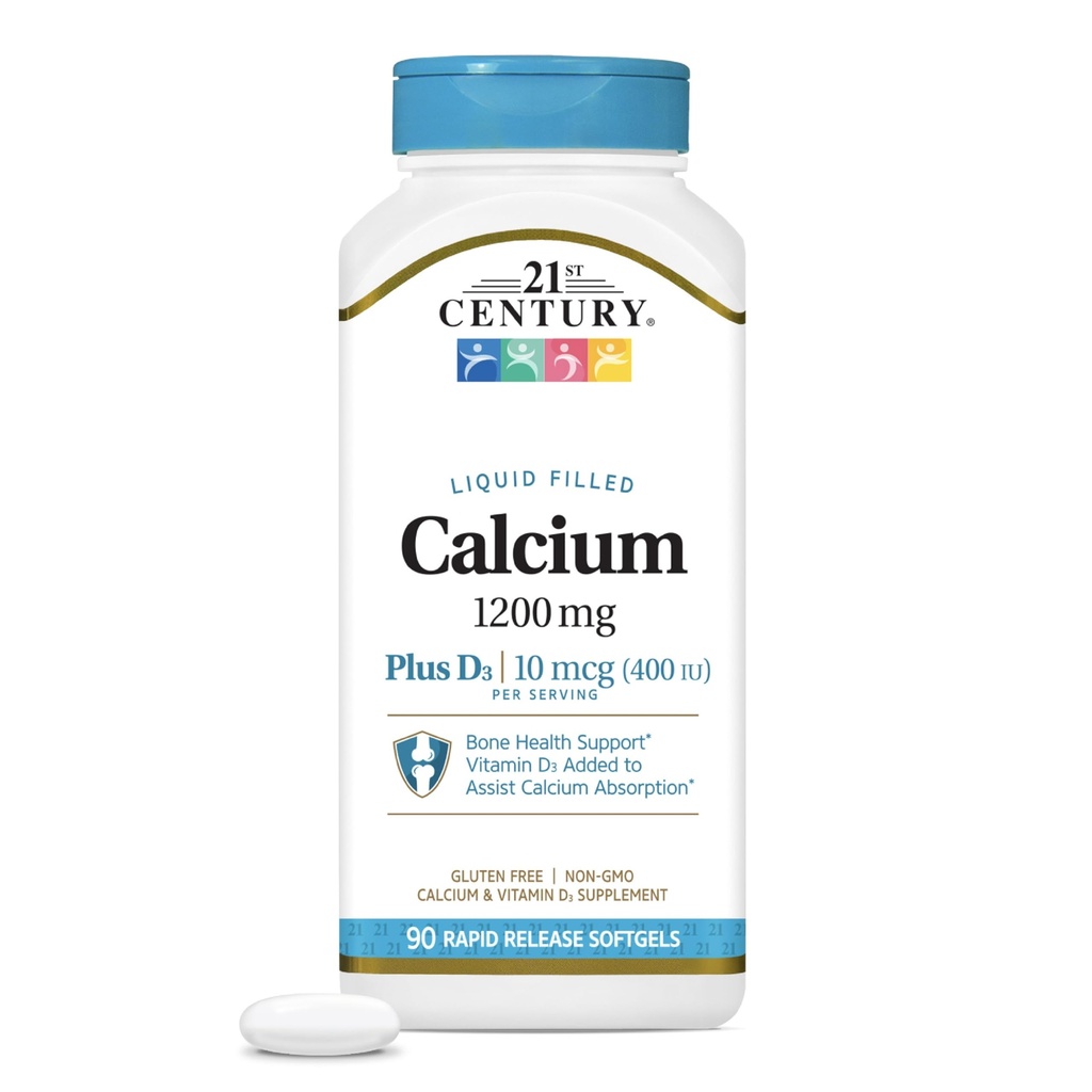 21. århundrede Calcium Plus D3 Flydende fyldt Softgel, 1200 mg, 90 Tæl