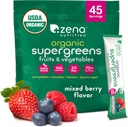 Zena Nutrition Organic Super Greens Powder, 70+ Superfoods, 0 Sugar, 5G Fiber, Spirulina, Chlorella, Antioxidants, Prebiotics/Probiotics, Digestive Enzymes, Mixed Berry, 45 Drink Mix Packets