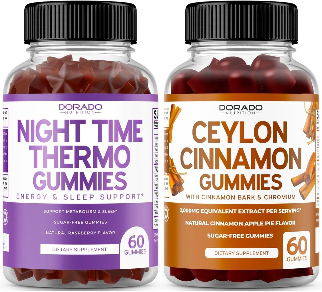 Nat tid Fat Burner (60 Gummies) Vægttab & Metabolisme Raspberry Flavored Melatonin Supplement og Ceylon Cinnamon (60 Capsule) fordøjelse Samlet Wellness Support Supplement - Vegan & Made i USA