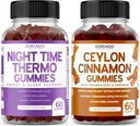 Nat tid Fat Burner (60 Gummies) Vægttab & Metabolisme Raspberry Flavored Melatonin Supplement og Ceylon Cinnamon (60 Capsule) fordøjelse Samlet Wellness Support Supplement - Vegan & Made i USA