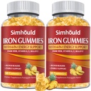 2 Pack Vegan 80MG jerntilskud Gummier for kvinder & mænd - Vitamin A, C, B for voksne & børn - Blod & Builder & Energy Support for jernmangel, anæmi, 120 Counts Pineapple Flavor Gummies