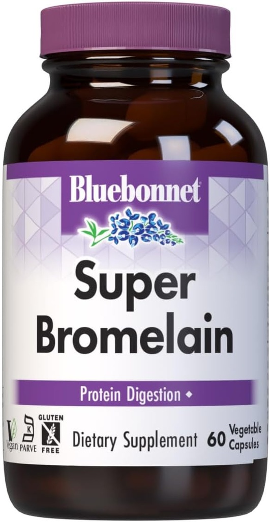 BlueBonnet Super bromelain Vegetariske Kapsler, 500 mg, 60 Greve