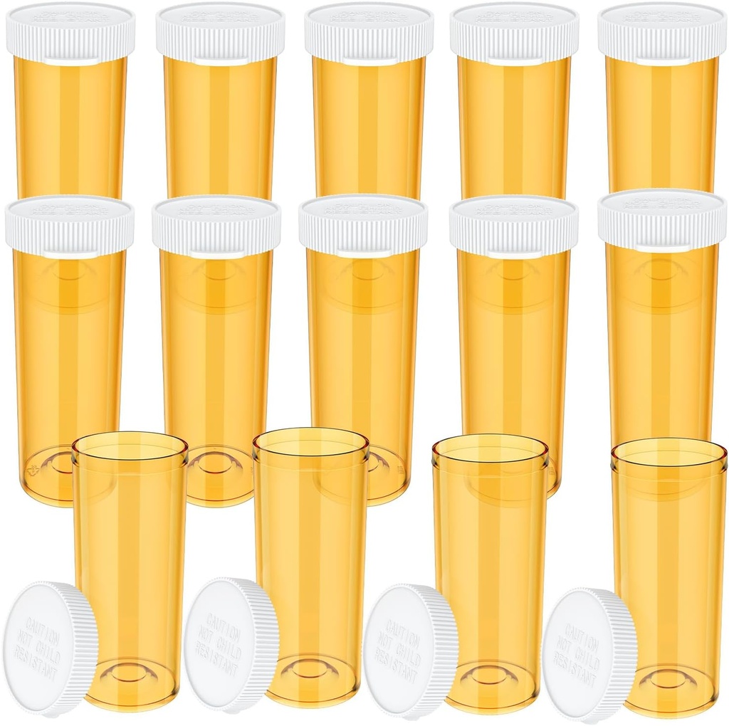 Pille flasker Tom med Caps (14 Pack), 8 Dram lille plastic medicin flaske let åben receptpligtig medicin Container hætteglas Clear Travel Pill flaske sag