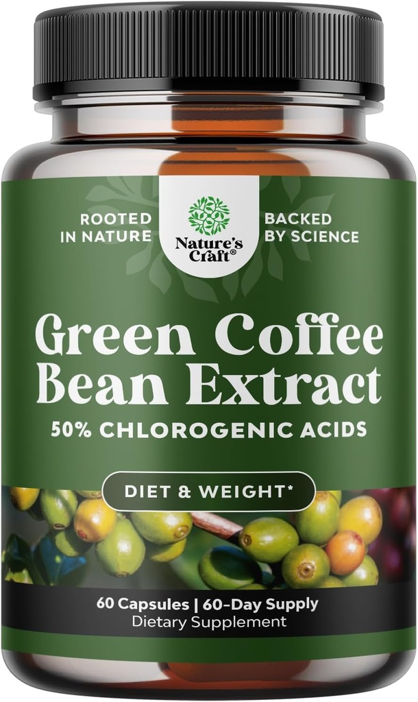 Pure Green Coffee Bean Extract til vægttab piller - Kosttilskud til Burn Fat Curb Appetit og Boost Metabolisme for mænd og kvinder - Indeholder antioxidanter til Detox og Rense - 750mg kapsler