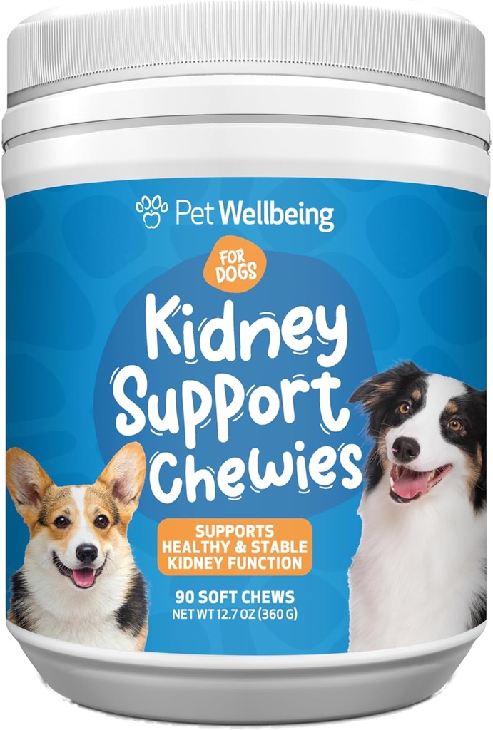 Pet Wellbeing Nyre Support Chewies for Dogs - Vet- Formuleret - Understøtter Sund & Stabil Nyre (Nyrer) Funktion, Normal Fluid Balance & Energiniveauer, Rehmannia, Astragalus - 90 Soft Chews