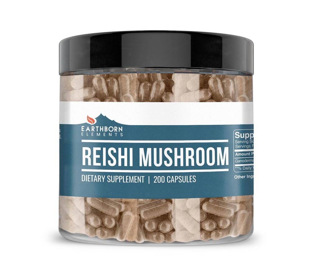 Earthborn Elements Reishi Mushroom 200 Kapsler, Pure & Ufortyndet, Ingen tilsætningsstoffer
