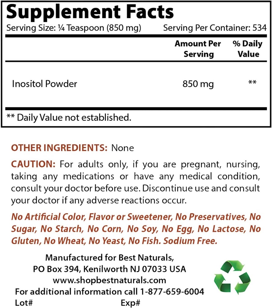 Bedste Naturals Inositol Powder 1 Lb & L- Theanine 200mg
