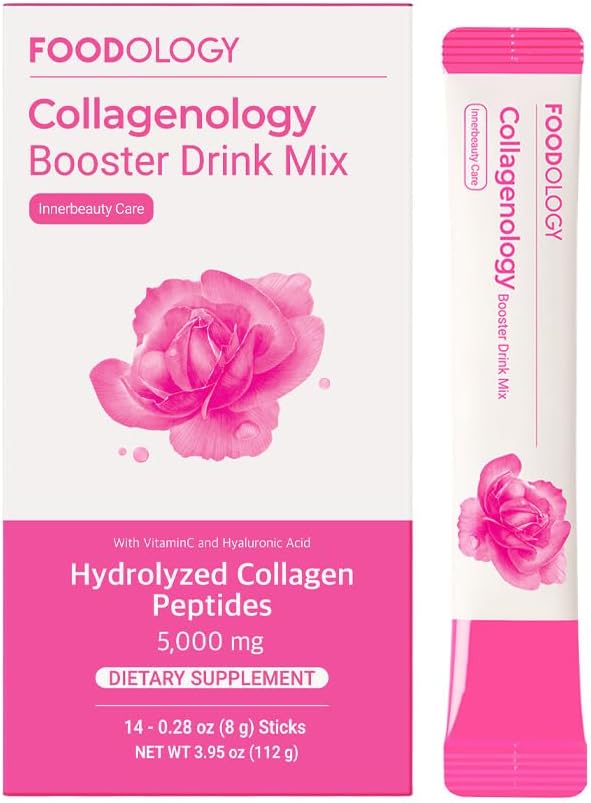LEVNEDSMIDLER Kollagenologi Booster Drink Mix (pakke med 1, 14 dage) - Hud Elasticitet, Collagen Syntese, Hydration. Hydrolyseret peptider, biotin, vitaminer.