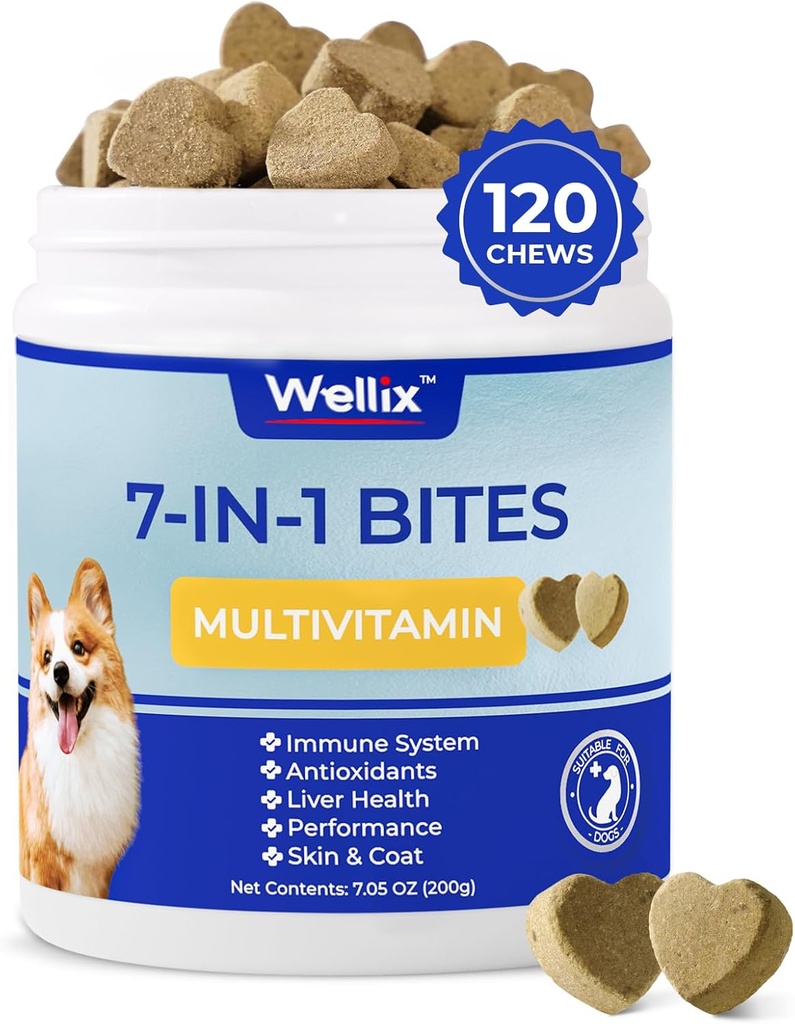 Wellix hund vitaminer og kosttilskud - Multivitamin Chewable Treats for hunde, Hud & Coat, Mobility Support, Hip & Joint Supplement, Immunsystemet & Samlet sundhed