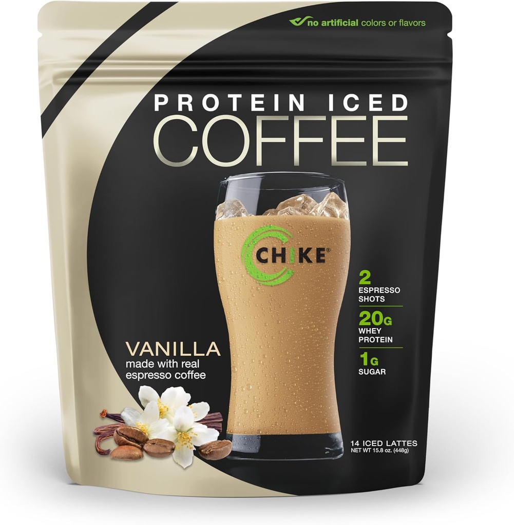 Chike Vanilla High Protein Iced Coffee, 20 G Protein, 2 Shots Espresso, 1 G Sukker, Keto Friendly and Gluten Free, 14 Servere (15.8 Ounce)