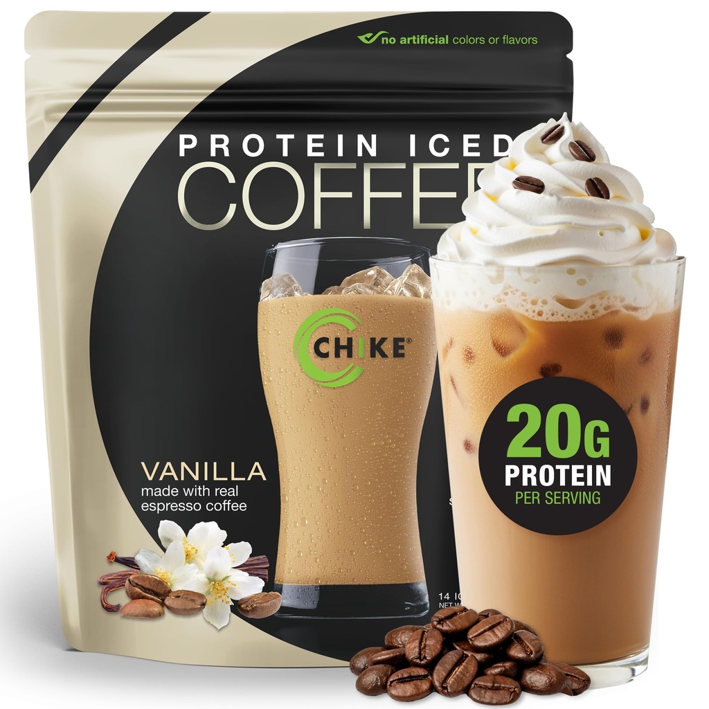 Chike Vanilla High Protein Iced Coffee, 20 G Protein, 2 Shots Espresso, 1 G Sukker, Keto Friendly and Gluten Free, 14 Servere (15.8 Ounce)