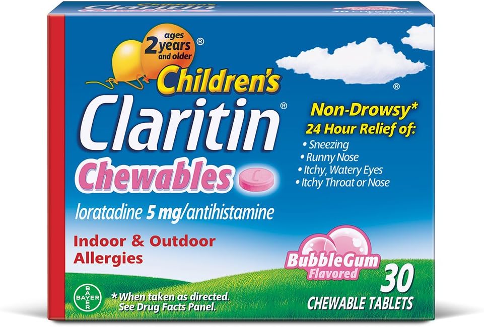 Claritin 24 timers Allergi Chewables for Kids, Non Drowsy Allergy Relief, 30 Greve