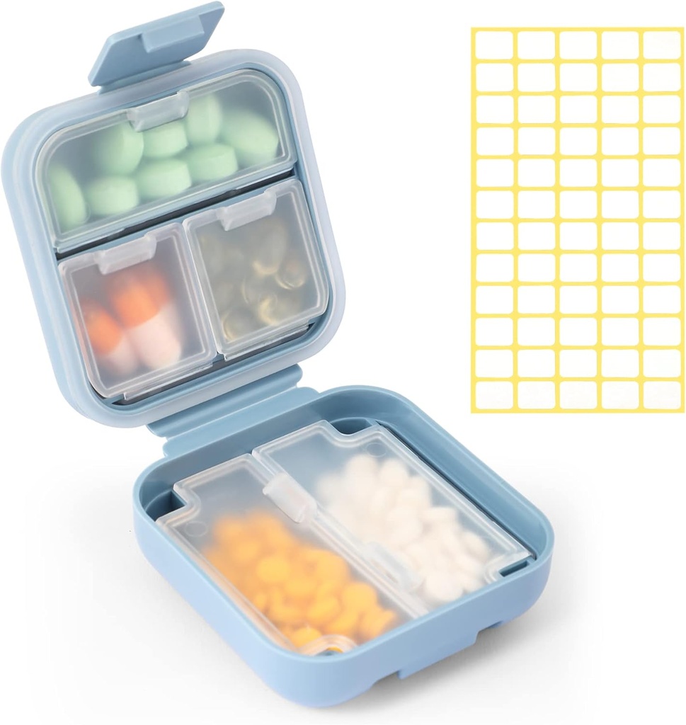 Dynippy Daily Pill Organizer 5 Compartments Portable Fugt Bevis Lille Pill Case for Pocket Purse Travel Pill Box Portable Medicine Vitamin Fish Oil Holder Container (blå)