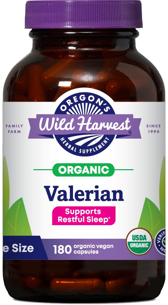 Oregon 's Wild Harvest Non- GMO Organic Valerian Capsules Non Habit Danning Herbal Sleep Aid, Melatonin Free, 180Count