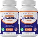 Vitamatic 2 Pack Melatonin 20 mg Fast opløsning 120 tabletter - Natural Berry Flavor 25. 4; Vegetarisk, Non- GMO, Gluten Free (Total 240 tabletter)