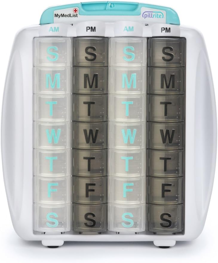 Medicin og supplement Pillbox Organizer, 3 ¾ i x 7 i - 28-Day Medicine Sorter - FSA og HSA Støtteberettiget - Månedlig Medicin Dispenser - Let at fylde - 4-Uge Pill Holder - Rejser venligt