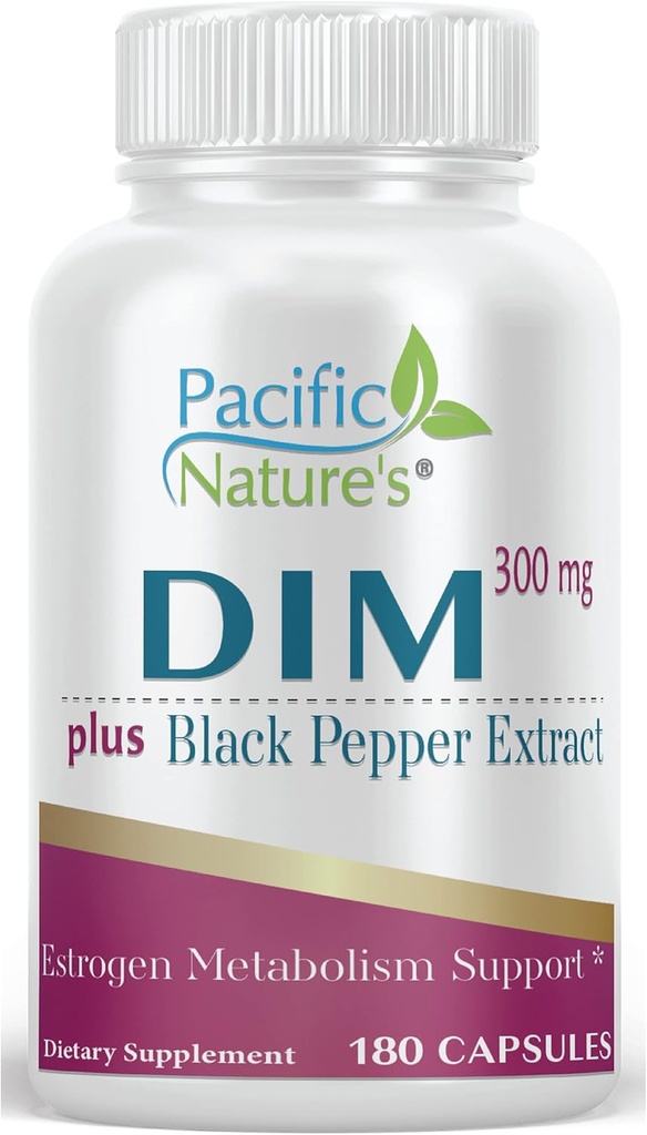 Pacific Nature DIM 300mg med sort peber (180 kapsler) Diindolylmethan supplement til Hormonbalance og støtte til både mænd og kvinder - Glutenfri, ikke-GMO