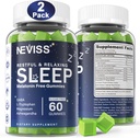 NEVISS Melatonin Free Sleep Aid Gummier for voksne - Magnesium Glycinate Gummies - 124; GABA, L- Tryptophan, Magnesium, Ashwagandha - Ikke-Habit Forming, Hjælp til dyb afspænding - Vegan, Lemon Flavor, 2Pack