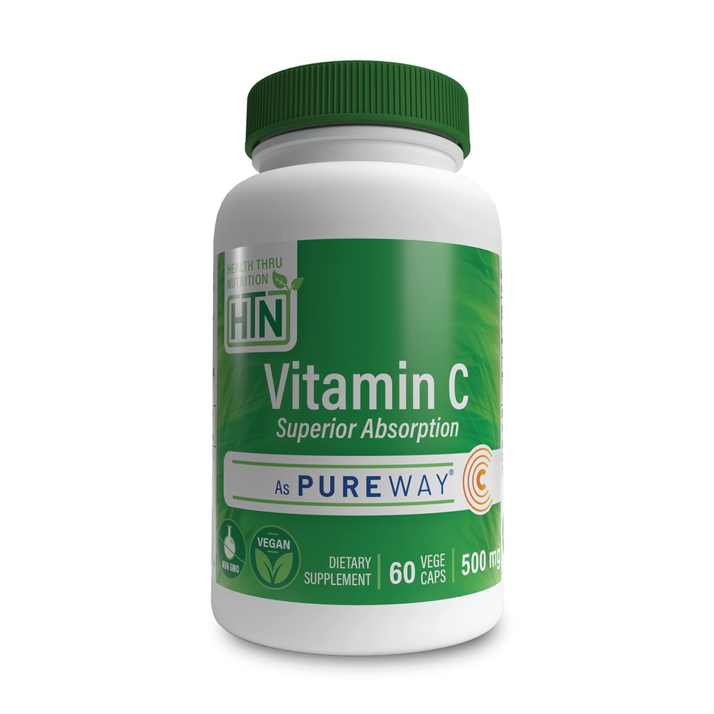 Health Thru Nutrition Vitamin-C 500mg as PureWay-C 60 Vegecaps Superior Absorption | Healthy Immune Function and Collagen Support | 3rd Party Tested | Vegan, Non-GMO and Gluten Free