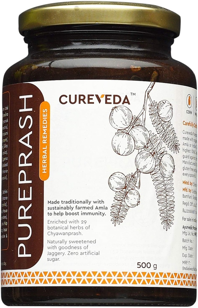 Veena Cureveda Herbal Pureprash Immunitet Booster for alle aldersgrupper - Jaggery baseret, Sugar Free Chyawanprash (500gms)