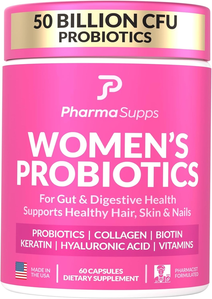 Advanced Women 's Probiotics for Gut Health med hår, hud, og negle Vitaminer Support - 50 Millioner CFU w / Collagen, Biotin & Keratin - Probiotisk supplement til fordøjelse og bloating Relief.