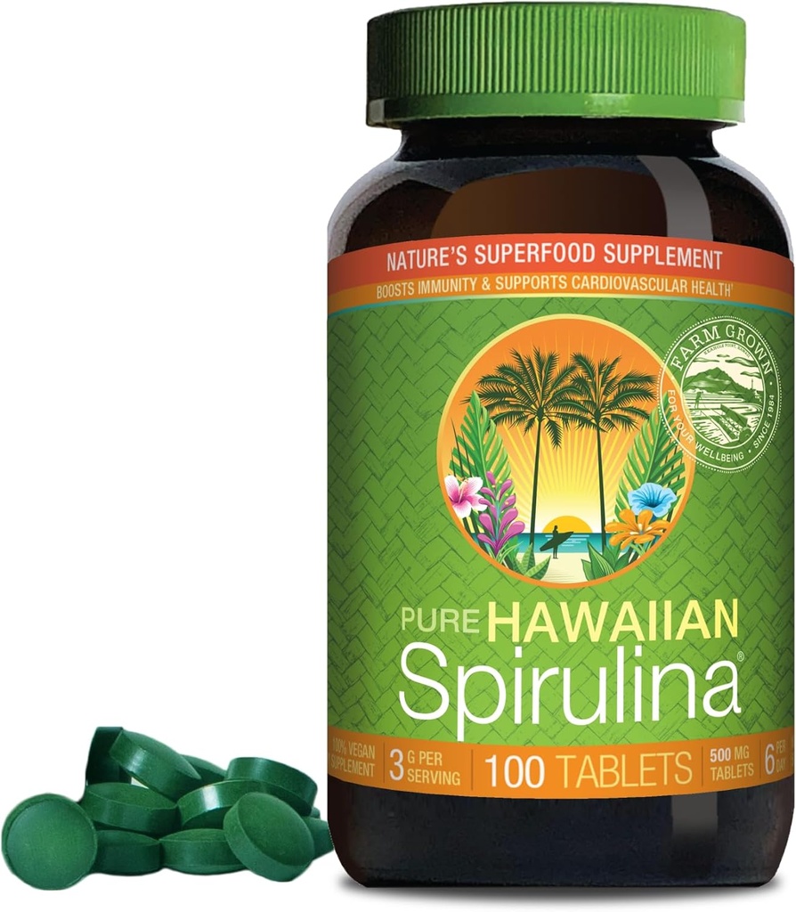 Nutrex Hawaii, Pure Hawaii Spirulina 500 mg, Vegan, Understøtter immunsystem, hjerte, celler og energi, 100 tabletter