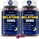 Melatonin Gummies 30mg for voksne: Maksimal styrke Melatonin supplement med L- Theanin, Ashwagandha, MSM, D3- vitamin & Zink - non-Habit forming, for hvilecyklus, Deep Zzzs, Natural Mixed Berry Flavor