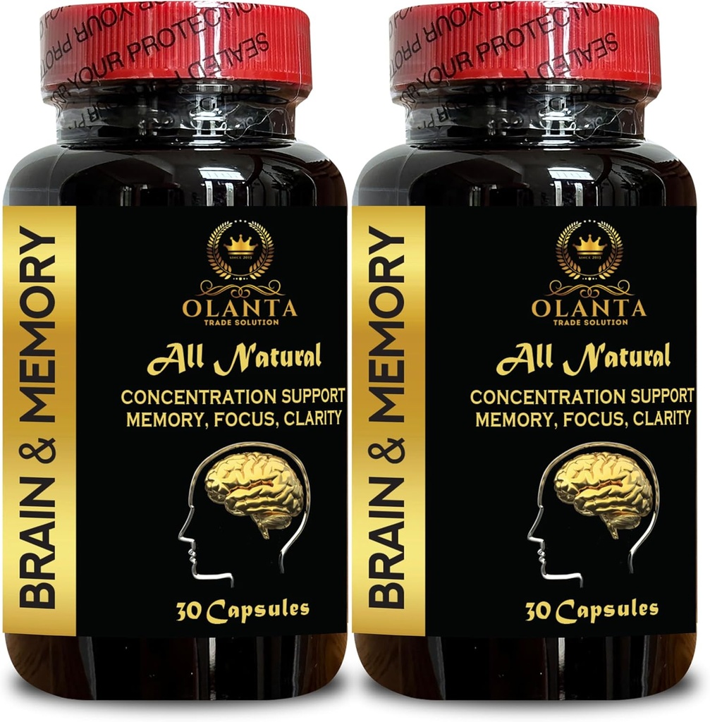 BRAIN MEMORY SUPPORT - Hukommelsesforbedring, Kognitiv støtte, vitaminer til at hjælpe hukommelse og hjerne funktion, Formuleret til at understøtte koncentration og skarphed - 2 flasker 60 kapsler