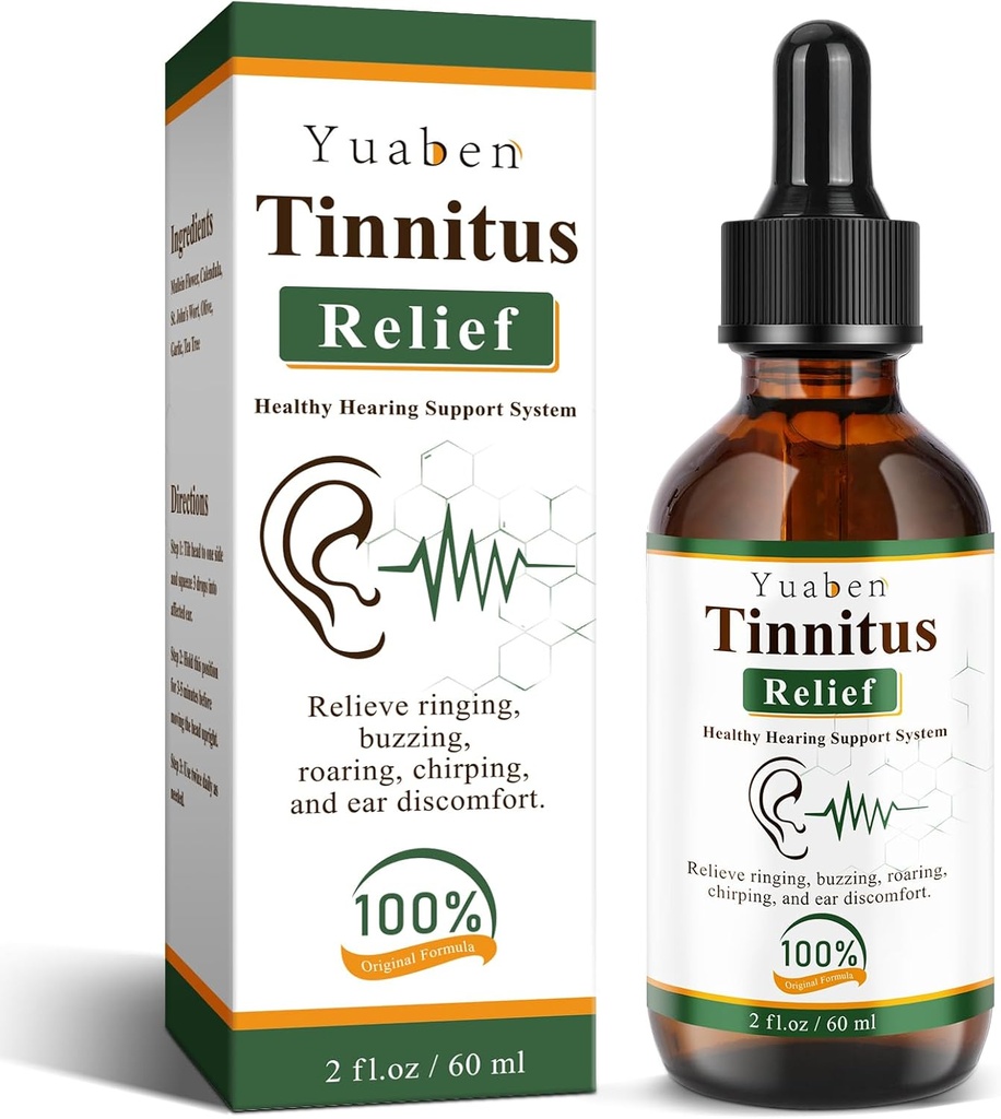 Yuaben Tinnitus Relief for Ringende Øre, Øredråber for Kragede Ører & Øreringe Relief, Naturlige Ingredienser