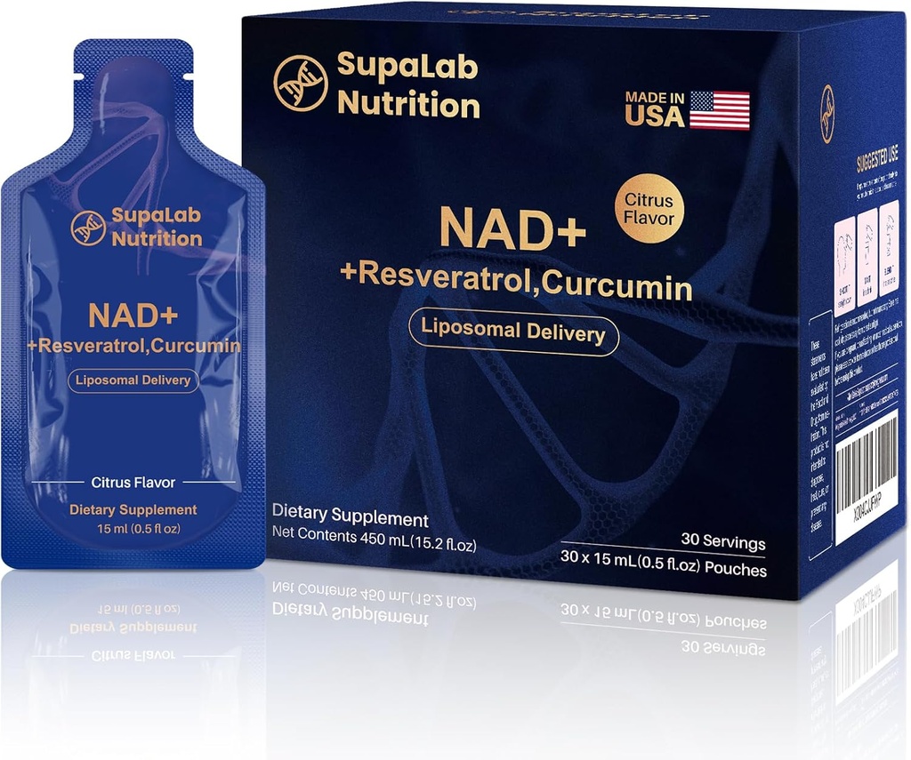 NAD + Resveratrol Supplement 300mg Nicotinamid Adenine Dinucleotid, 200mg Curcuminoids og 500mg Olive Leaf - High Renhed NAD Supplement for Anti- Aging, Energy, Focus