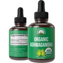 Ashwagandha Liquid Drops. USDA Organic Vegan Supplement. Ekstra styrke Ashwagandha Root Extract til kvinder, Mænd, Kids. med adaptogener. Zero Sugar, Organic, Gluten Free Tincture Kosttilskud.