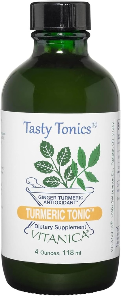 Vitanica, gurkemeje, ikke-GMO Flydende gurkemeje Supplement 1000 mg, med sort peber og ingefær, antioxidant, Vegan, Gluten Free, 4 Ounce