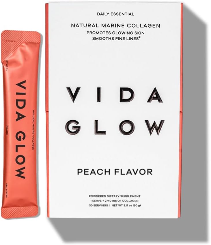 Vida Glow Marine Collagen Powder - Anti Aging tillæg med Collagen Peptider, fremmer glødende hud, stærke negle, sundt hår