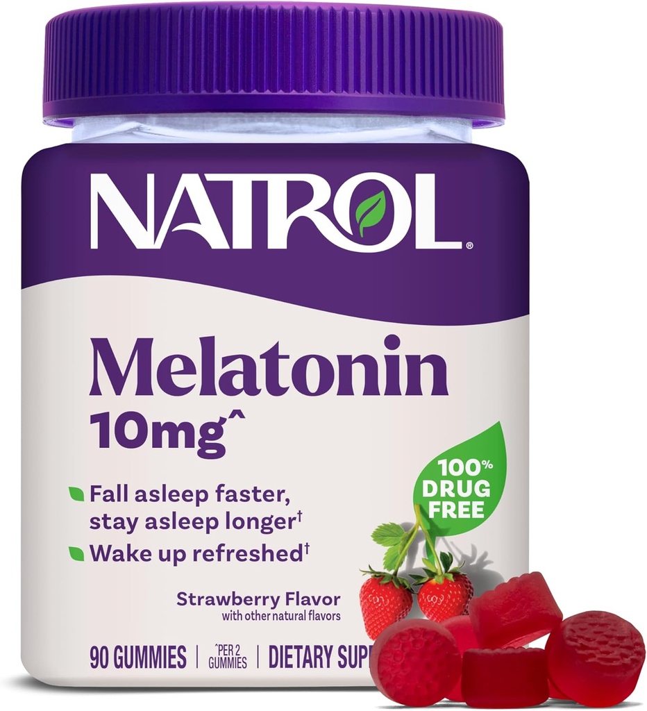 Natrol Melatonin Gummies, Sleep Support, 90 Strawberry- Flavored Voksen Melatonin Gummies, 10 mg Sleep Support til voksne
