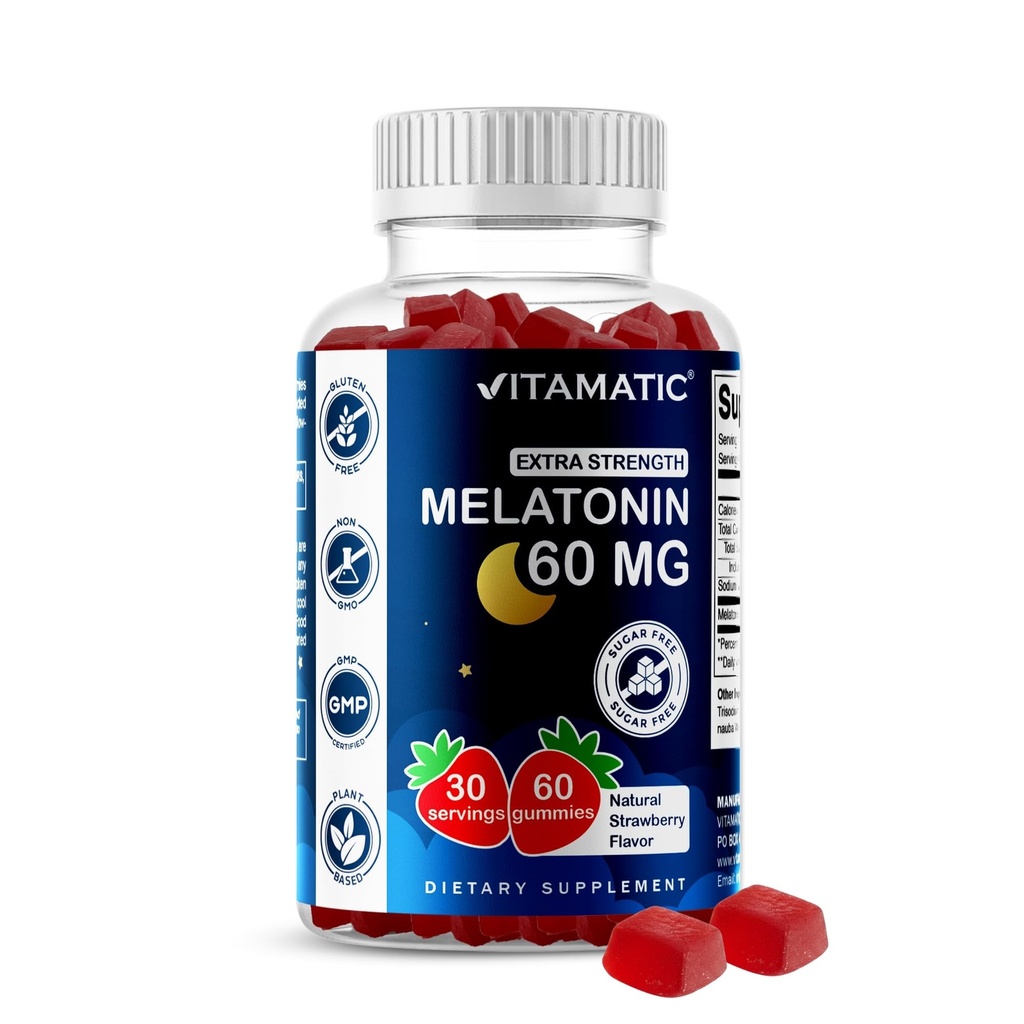 Vitamatisk sukker fri Melatonin 60 mg - 60 vegetariske gummier - ikke-Habit forming supplement