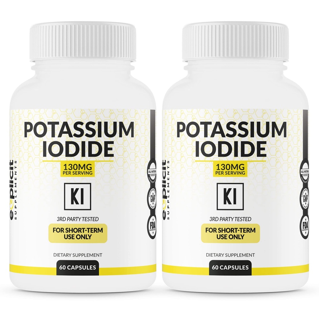 (2 Pack) Kalium Iodide kapsler 130mg dosis - 60 Servering - Thyroid Support & Defense - KI Kalium Jod Thyroid Support Vitaminer