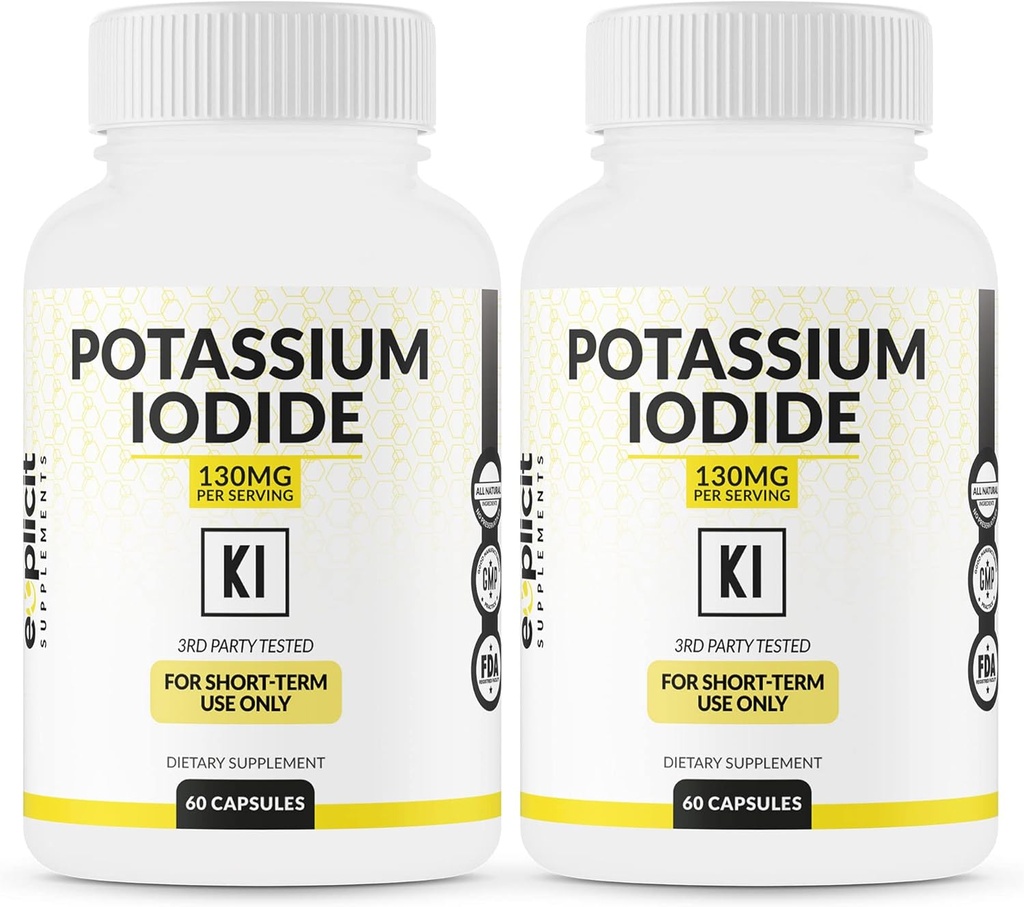 (2 Pack) Kalium Iodide kapsler 130mg dosis - 60 Servering - Thyroid Support & Defense - KI Kalium Jod Thyroid Support Vitaminer