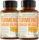 Ginkgo Biloba og gurkemeje supplement w / sort peber & organisk tumerisk - Natural gurkemeje supplement til fokus, hukommelse, fælles & hjerne sundhed - Vegan Ginko Biloba kapsler w / curcuma - 2 pakke