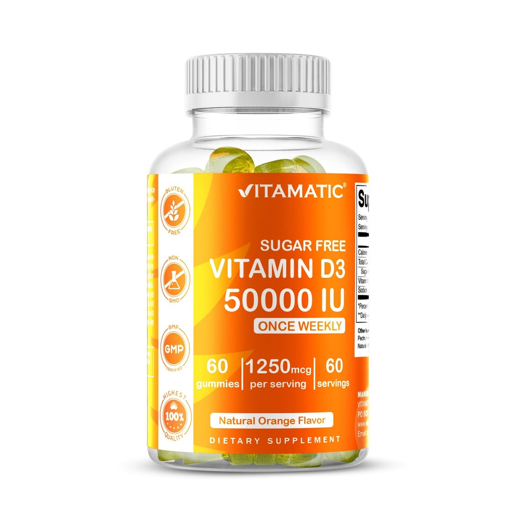 Vitamin D3 50. 000 IE Ugentligt tilskud - 60 Pectin- baserede gumies højpotens D-vitamin til ben, tænder og immunforsvar