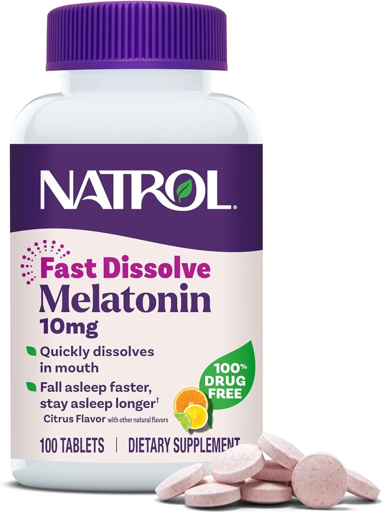 Natrol Fast Dissolve Melatonin 10 mg, Melatonin Supplements for Restful Sleep, Sleep Support for Adults, 100 Citrus-Flavored Tablets, Up to a 100 Day Supply
